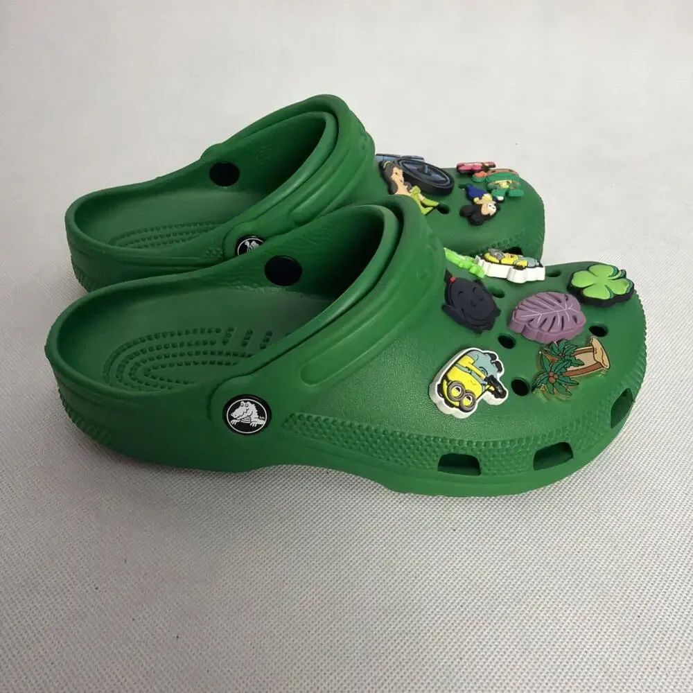 Crocs Classic Clog Green Kids US 4 Slip-On Comfort Clogs With Charms